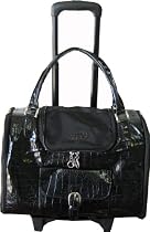 Fashionable Carrier - Faux Crocodile Dog Cat Tote Shoulder Pet Carrier On Wheels *Large* *Black*