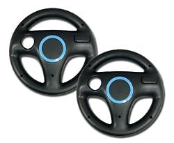 Nintendo Wii Wheel for Mario Kart (Black) x 2 Bundle
