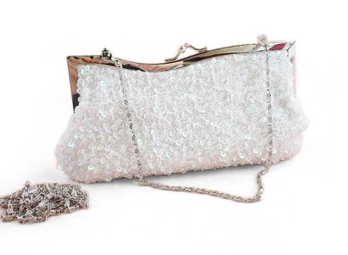 Sequin Clutch, White Evening Handbag, Gift for
