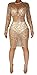 Womens Sexy Long Sleeve See Through Sequins Bodycon Party Club Split Dress (XXL, khaki)