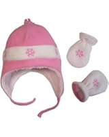 N'Ice Caps Girls Snow Embroidered Sherpa Lined Micro Fleece Hat and Mitten Set