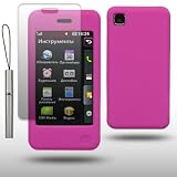 HOT PINK SILICONE SKIN CASE FOR LG GD510 POP WITH SCREEN PROTECTOR & SILVER STYLUS BY CELLAPOD CASES