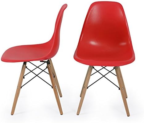 Bellezza© Plastic Molded Side Dining Chairs Modern w/ Natural Wood Legs DSW, Set of (2), Red