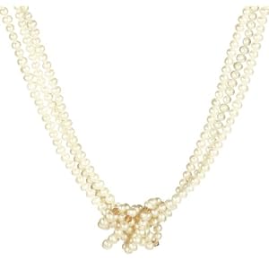 Gold Plated Sterling Silver with Crystallized Swarovski Elements Crystal Golden Shadow Bicone Beads 3-Row White Freshwater Cultured Pearl Necklace, 18\”