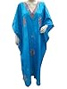 Womens silk Kaftan Dodger Blue Kashmir Crewel Embroidered Kimono Sleeves Caftan Xxl
