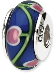 Sterling Silver s Blue/pink Hand-blown Glass Bead by Reflection Beads, Best Quality Free Gift Box Satisfaction Guaranteed