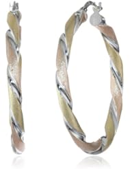 Tri- Color Sterling Silver Twisted Round Hoop Earrings