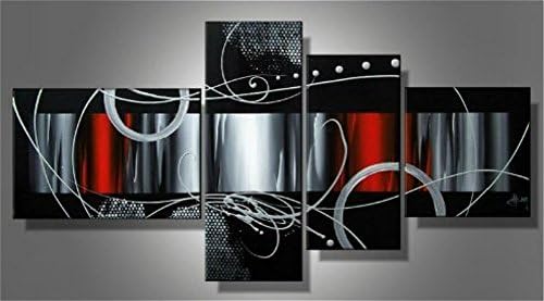 Unixtyle Abstract Art Red Back Clouds Hand Painted Oil Painting Home Decorations Stretched and Framed Artwork 4 Pcs/set