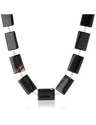 30X20Mm Black Agate Accented with Sterling Silver Corrugated Beads and Clasp Necklace, 17"