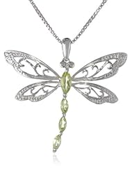 Sterling Silver Marquise Shaped Gemstone and Diamond Dragonfly Pendant Necklace (0.01 cttw, I-J Color, I1-I2 Clarity), 18"