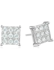 Sterling Silver Square Diamond 1/3cttw Stud Earrings