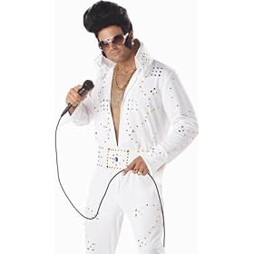Mens Las Vegas Guy Costume Vintage Elvis Rock n Roll Star White Jeweled Jumpsuit Outfit