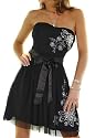 Elegantes Cocktail Abendkleid schwarz mit Bl&uuml;ten Corsagen Stil