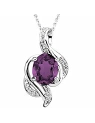 14K White Gold Oval Cut Amethyst and Diamond Pendant -- LIFETIME WARRANTY