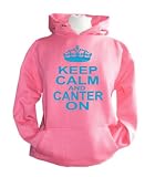 Keep Calm and Canter on' Pearlescent Blue print on Candyfloss pink hoodie