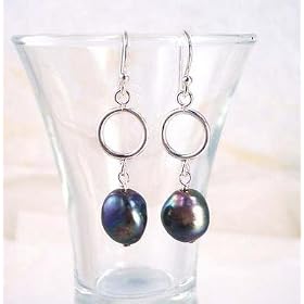 Large Peacock Pearl and Sterling Silver Drop Earrings