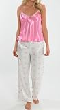 Ladies Butterfly Satin Cami Pyjamas Pink/Cream Sizes 8 to 22