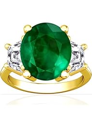 14K Yellow Gold Oval Cut Emerald Three Stone Ring