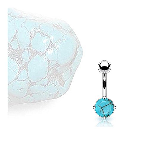 Gemstone Simulated Turquoise Navel Belly Button Ring 316L Surgical Steel Barbell Bar Piercing