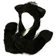 Winter Faux Fake Frizzy Animal Fur Scarf Trapper Ski Hat with Gloves Mittens Black