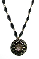 Ollipop Retro Gold Plated Black Starflower Pendant Necklace