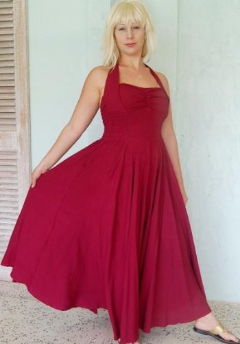 CRANBERRY DRESS HALTER RUCING RETRO GLAMOUR FITS 