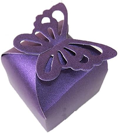 50PCS Butterfly Top Wedding Party Favor Box Gift Wrap Holder Bridal Shower Party Decoration (Purple)