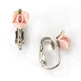 Bridal Pink Porcelain Rose Silver Tone Clip Earrings
