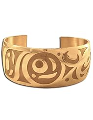 14K Yellow Gold Northwest Coast Native American Orca Bracelet. Made in USA.
