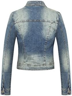 Eurssto Women's Basic Denim Rivet Trucker Jackets Coat Medium Blue