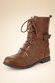 Faux Fur Lined Buckle Lace Up Boots