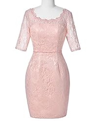 Cocktail Lace Elbow Length Sleeves Satin Evening Dress/Homecoming Dress/Party Dress 