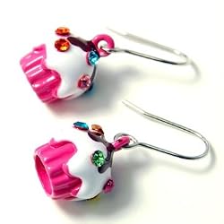 Hot Pink Cupcake Birthday Dangle Earrings Fashion Jewelry