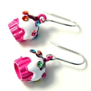 Hot Pink Cupcake Birthday Dangle Earrings Fashion Jewelr