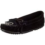 Minnetonka Women's Kilty Peace Sign Moccasin,Black,6 M US