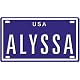 Alyssa EE.UU. de metal mini-licencia de relieve la placa de identificación para las bicicletas, triciclos, carros, puertas, carros de golf para niños, cochecitos de bebé, coches de pedal. Más de 400 nombres disponibles. Escriba "nombre" plac Alyssa EE.UU. de metal mini-licencia de relieve la placa de identificación para las bicicletas, triciclos, carros, puertas, carros de golf para niños, cochecitos de bebé, coches de pedal. Más de 400 nombres disponibles. Escriba "nombre" plac