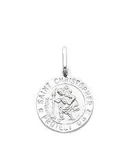 14K White Gold Medium Religious Saint Christopher Medal Charm Pendant