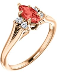 18K Rose Gold 8.00x4.00mm Marquise Cut Chatham Created Padparadscha Sapphire and Diamond Ring -- LIFETIME WARRANTY