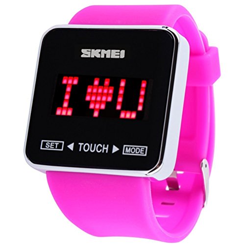LEORX SKMEI Waterproof Touch Screen Boys Girls Sport LED Digital Wrist Watch with Calender Alarm Backlight (Rosy)