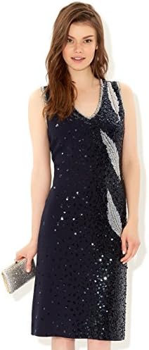 Monsoon Womens Samira leaf sequin dress Size 6 Navy