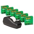 Scotch&reg; C40 Desk Tape Dispenser and Six Rolls Scotch Magic Tape, 1" core, Black