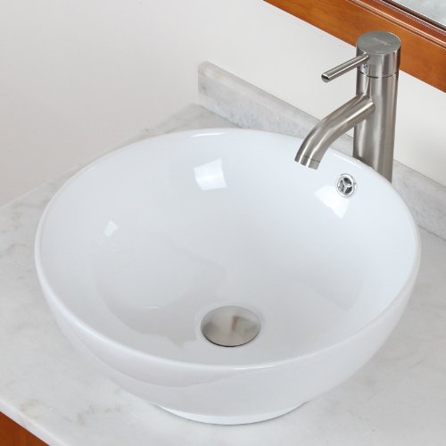 ELITE Bathroom Ceramic Porcelain Vessel Sink Brushed Nickel Single
