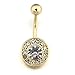 14K Gold Plated Crystal Gem Clear Rhinestone Belly Ring 14G