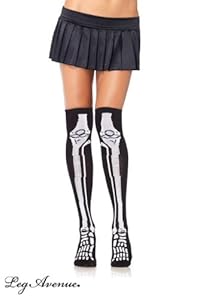 Leg Avenue Women's Acrylic Skeleton Over The Knee Socks, Black/White, One Size