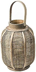 Oohlong Market, Tall Burlap and Bamboo Lantern with Bamboo Handle