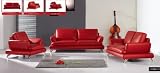 Contemporary Red Leather Living Room Set - Sofa, Loveseat, Chair