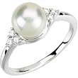 14K White Gold Freshwater Cultured Pearl and Diamond Ring