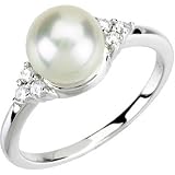 14K White Gold Freshwater Cultured Pearl and Diamond Ring