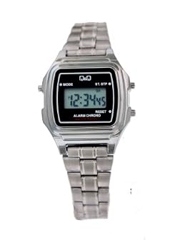 Q&Q #LLA1-301Y Women's Metal Silver Band Alarm LCD Digital Watch