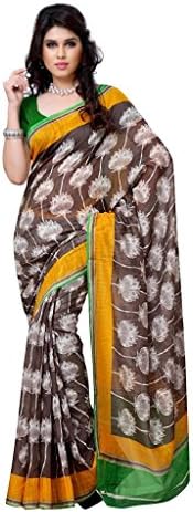 Diva Fashion Women's Surat Art Silk Printed Saree Free Size Brown